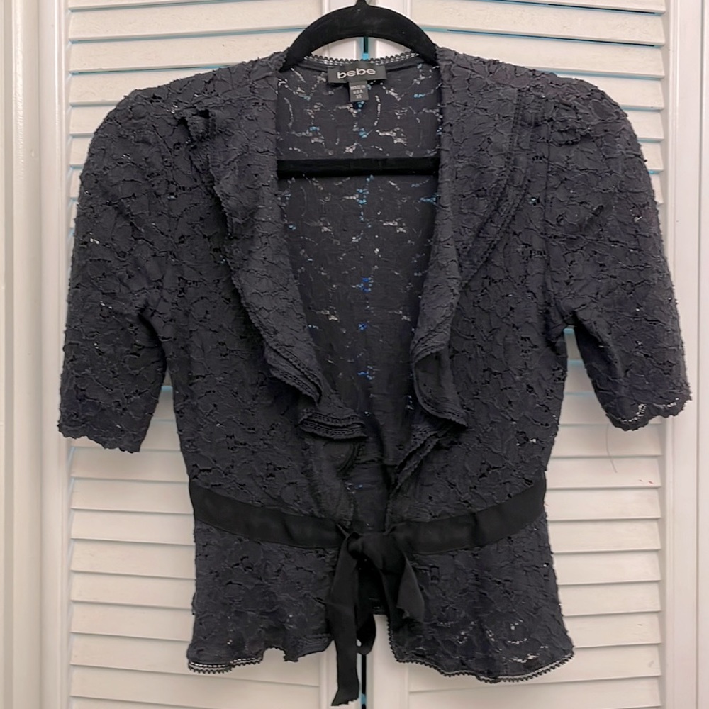 Vintage Bebe ruffle hem lace jacket